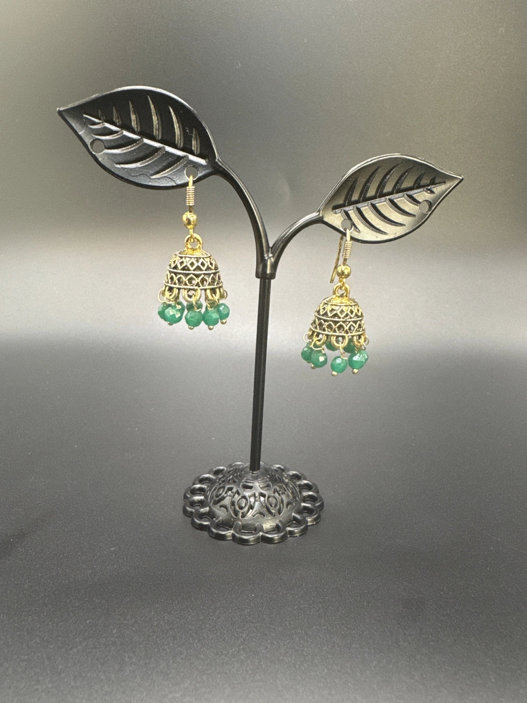 Gold-Tone Traditional Jhumka Earrings with Beaded Drops