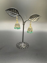 Gold-Tone Traditional Jhumka Earrings with Beaded Drops Jewelry JCS Fashions Dark Green 1 inch