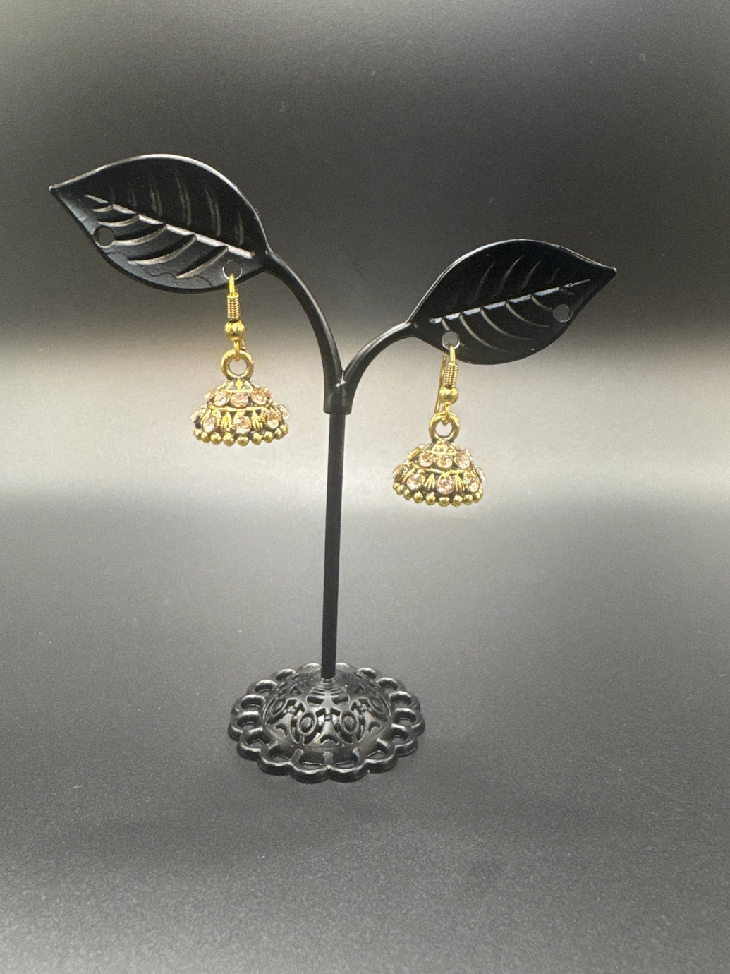 Gold-Tone Stone Studded Dome Jhumka Earrings - Multi Colours