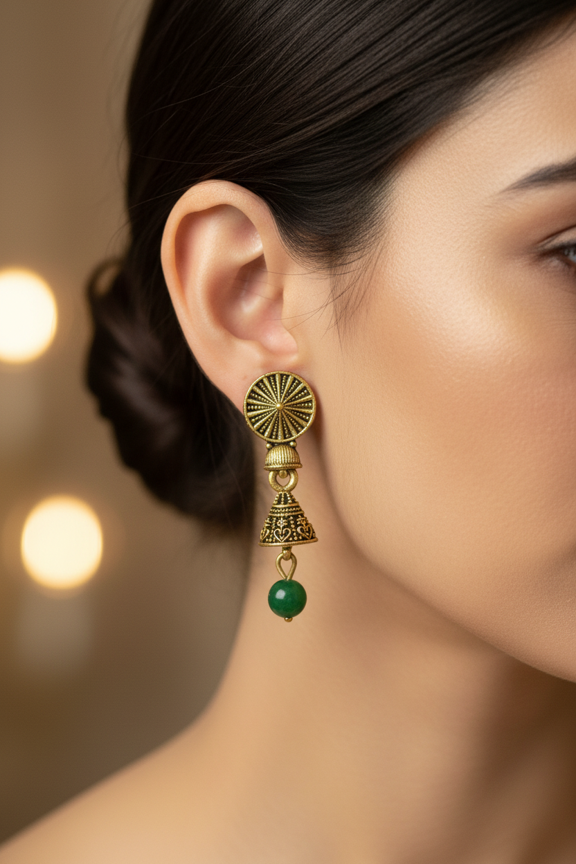 Maroon Antique Look Floral Jhumka Earrings – Gold-Tone