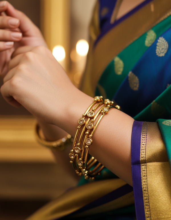 Gold-Tone Clear Crystal Bangles with Brilliant Sparkle for Weddings, Parties & Elegant Ethnic Wear