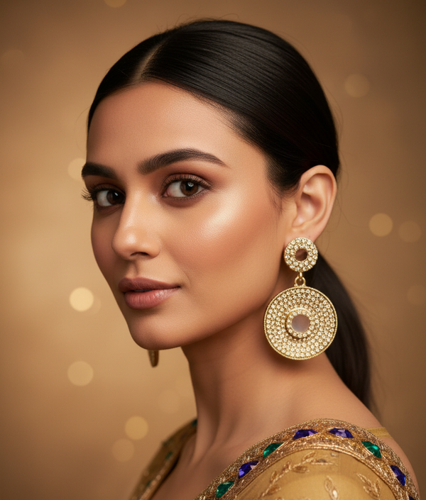 Traditional Circular Drop Earrings in Antique Gold Tone
