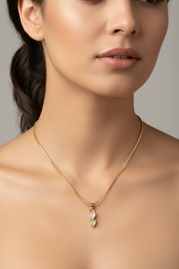 Gold-Tone Neck Set with Delicate Stone Pendant for Traditional Ethnic Wear