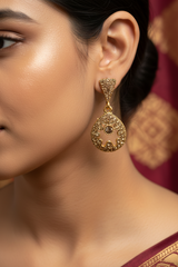 Antique Gold-Tone Circular Drop Earrings with Crystal & Beads