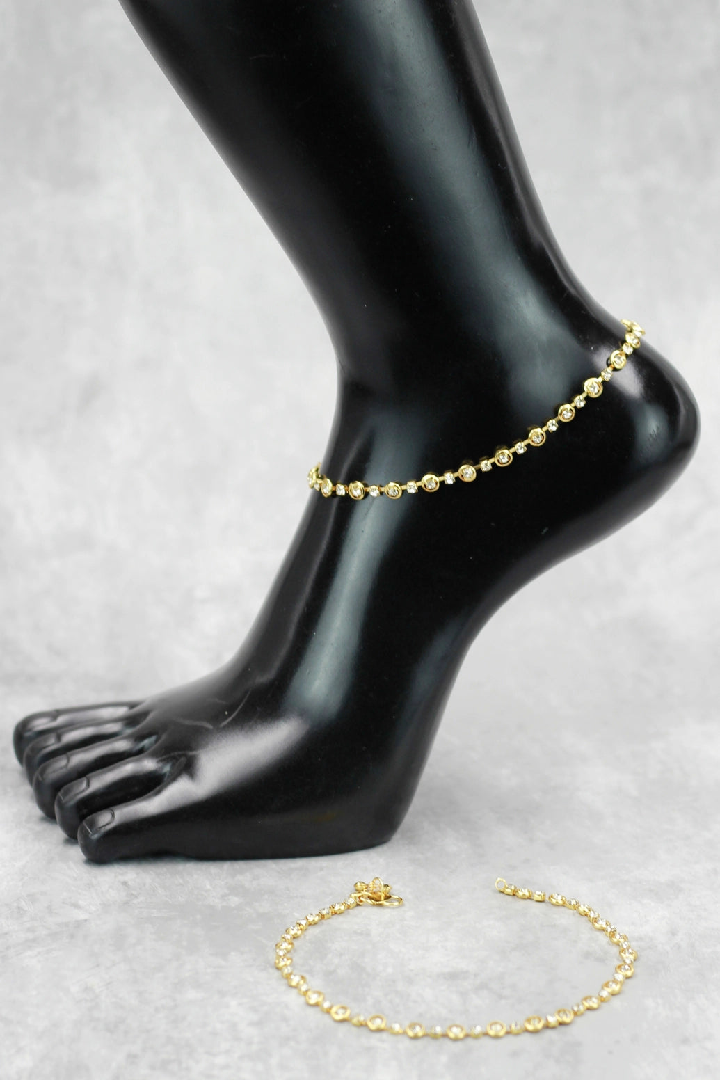 Traditional Gold-Tone South Indian Anklet with White Stone-Look Stones for Women, Fashion Jewellery - Gold