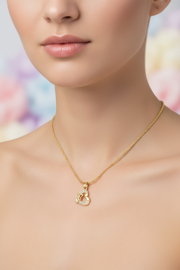 Gold-Tone Textured Chain Necklace with Heart Pendant for Women | Fashion Jewellery