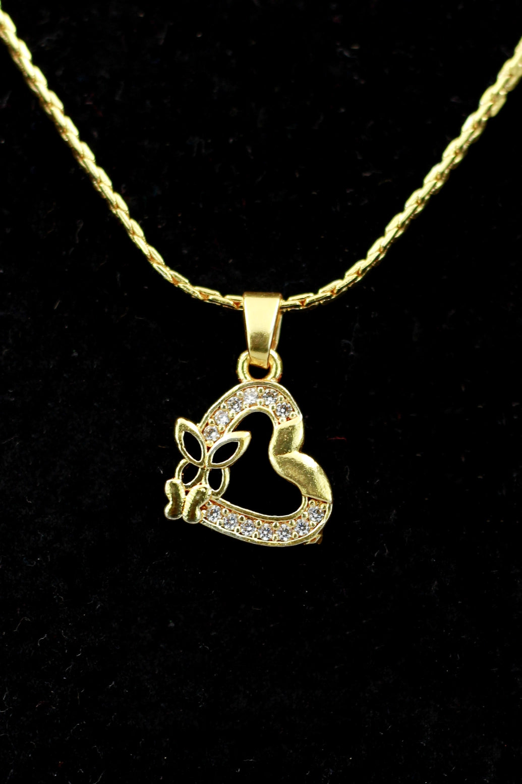 Gold-Tone Textured Chain Necklace with Heart Pendant for Women | Fashion Jewellery - Gold