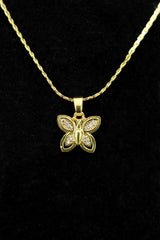 Gold-Tone Butterfly Pendant Necklace, Textured Chain Fashion Jewellery for Women - Gold