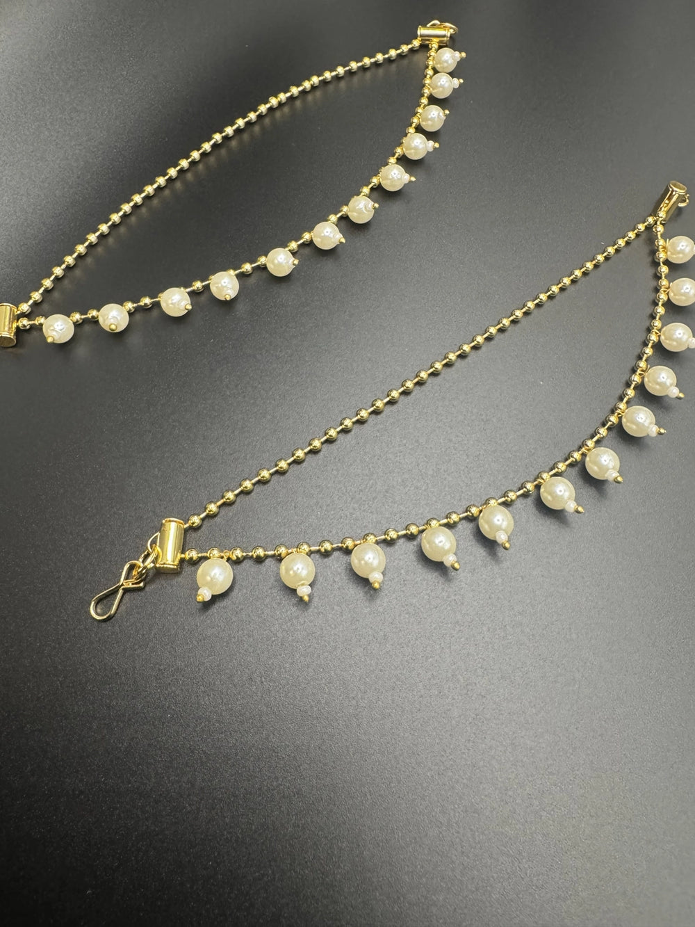 Gold-Plated Pearl Ear Chain Pair – Traditional Maatal Style-6 inch Jewelry JCS Fashions