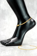 Gold-Tone South Indian Anklet with White Stone Detail for Traditional Wear - Gold