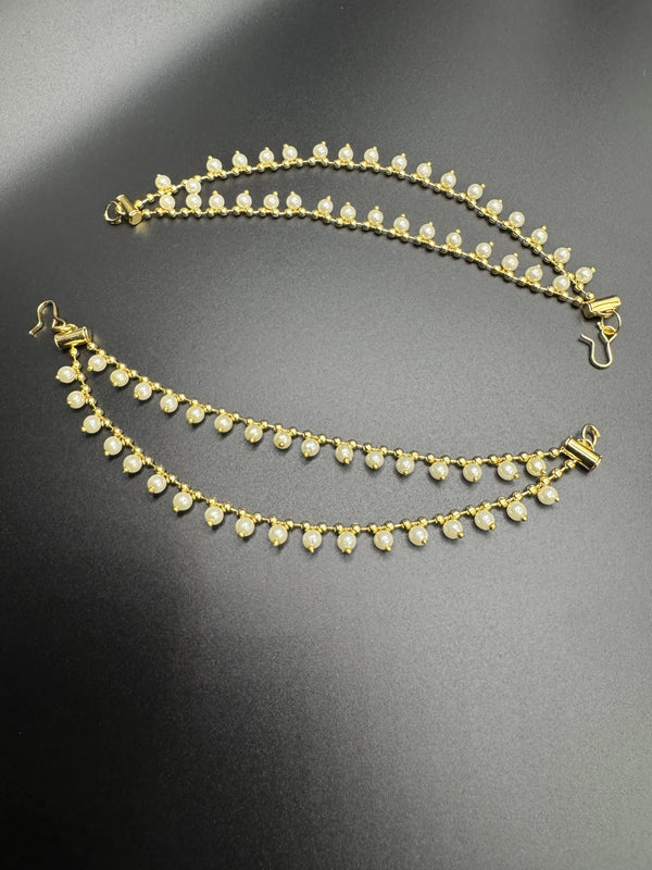 Gold-Plated Pearl Ear Chain for Women - 6 Inch Jewelry JCS Fashions