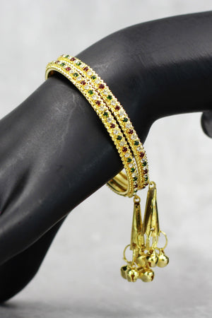 Gold-Tone Temple Bangles with Multicolour Stone Detailing for Wedding & Festive Wear