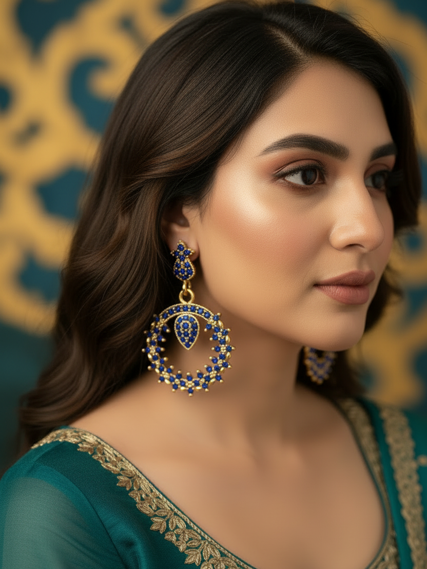 Gold-Tone Crystal Circular Drop Earrings –  1.75 inch