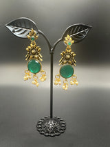 Gold-Tone Floral Chandbali Earrings with Round Stone & Pearl Drops Jewelry JCS Fashions