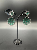 Traditional Circular Drop Earrings in Antique Gold Tone Jewelry JCS Fashions Green 1.75 inch