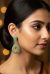 Antique Gold-Tone Circular Drop Earrings with Crystal & Beads