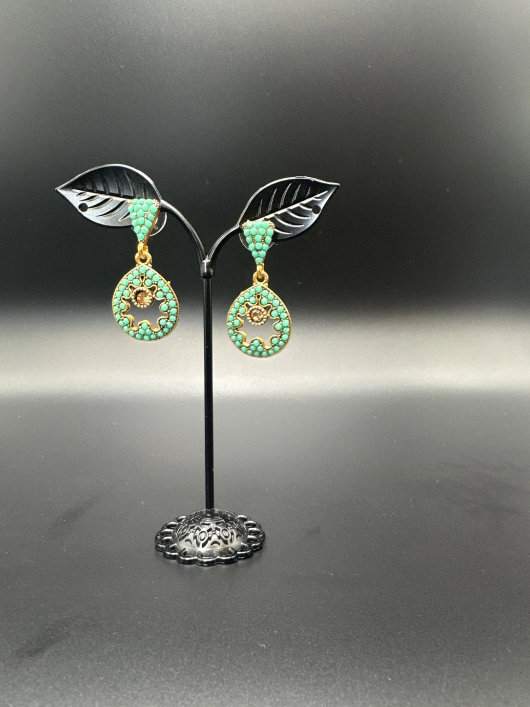 Antique Gold-Tone Circular Drop Earrings with Crystal & Beads Jewelry JCS Fashions Green 1.50 inch