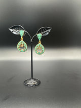Antique Gold-Tone Circular Drop Earrings with Crystal & Beads Jewelry JCS Fashions Green 1.50 inch