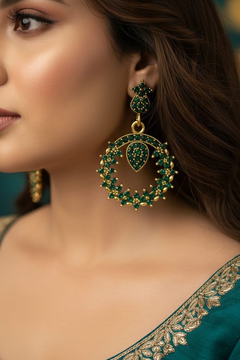 Gold-Tone Crystal Circular Drop Earrings –  1.75 inch