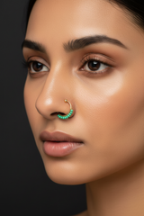 Red Gold-Tone Beaded Clip-On Nath Nose Ring - Half