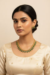Pink Traditional Gold-Tone Necklace Set with Oval