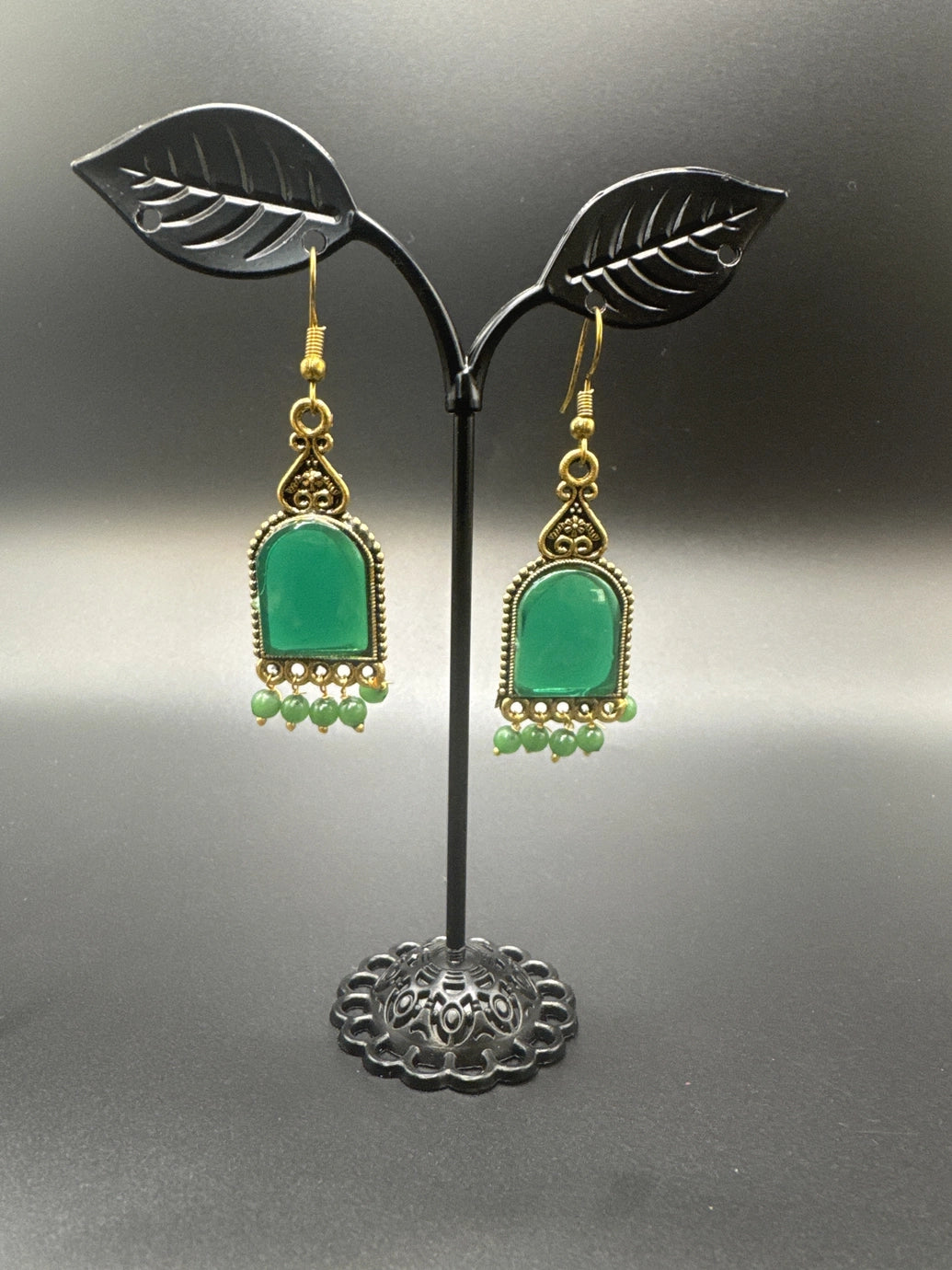 Antique Gold-Tone Arch Drop Earrings with Bead Fringe-Multiple Colours