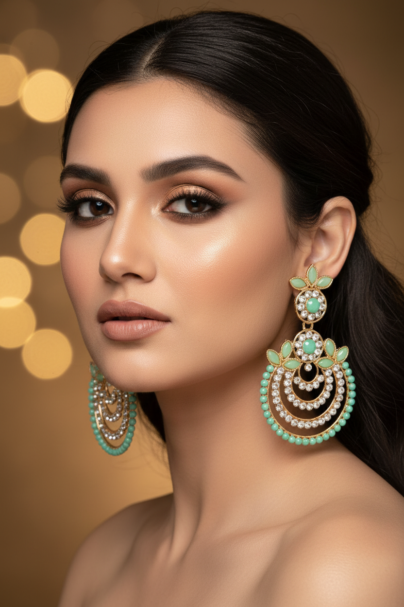 Traditional Gold-Tone Teardrop Earrings with Bead Work - 2.5 inch
