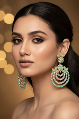 Traditional Gold-Tone Teardrop Earrings with Bead Work - 2.5 inch