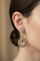 Antique Gold-Tone Circular Drop Earrings with Crystal & Beads