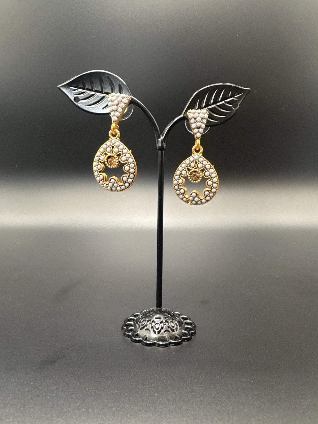 Antique Gold-Tone Circular Drop Earrings with Crystal & Beads Jewelry JCS Fashions Grey 1.50 inch