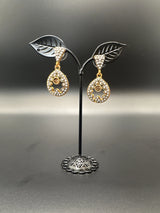 Antique Gold-Tone Circular Drop Earrings with Crystal & Beads Jewelry JCS Fashions Grey 1.50 inch