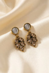 Gold-Tone Floral Drop Earrings with Hanging Leaf Design for Women, Lightweight Statement Earrings - Grey