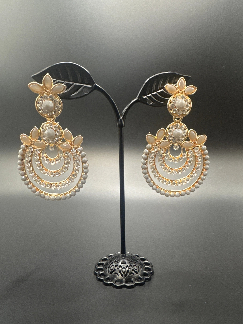 Traditional Gold-Tone Teardrop Earrings with Bead Work - 2.5 inch
