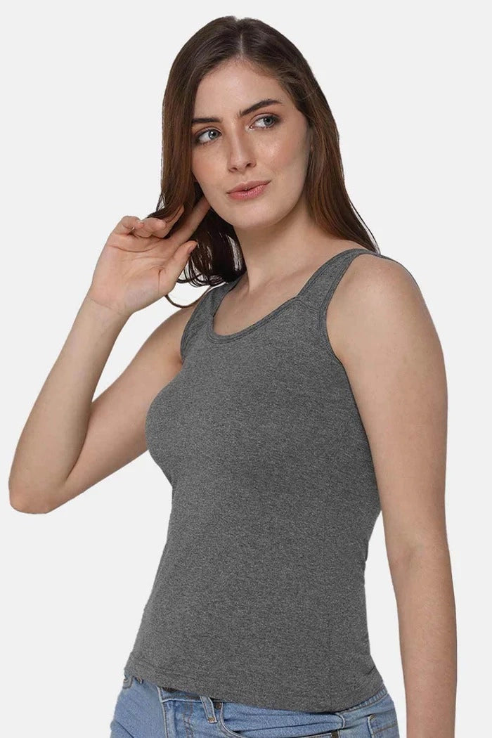 Grey Sleeveless Tank Top - Round Neck High Back Innerwear, Slim Fit TankTop JCS Fashions