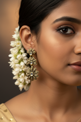 Antique Gold-Tone Floral Drop Earrings with Multi-Colored Stones