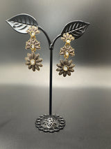 Antique Gold-Tone Floral Drop Earrings with Multi-Colored Stones Jewelry JCS Fashions Grey 1.5 inch