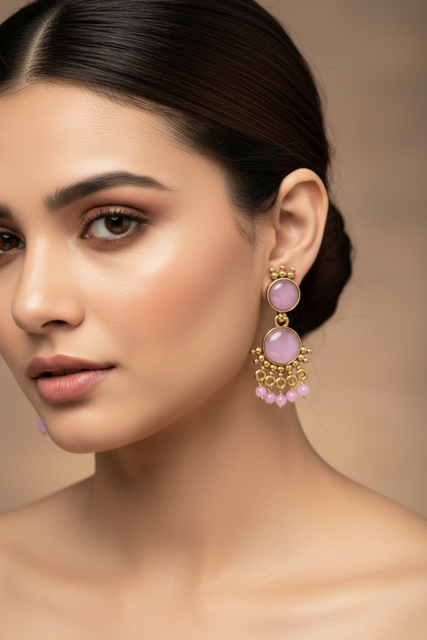 Yellow Gold-Tone Multicolor Beaded Ethnic Jhumka