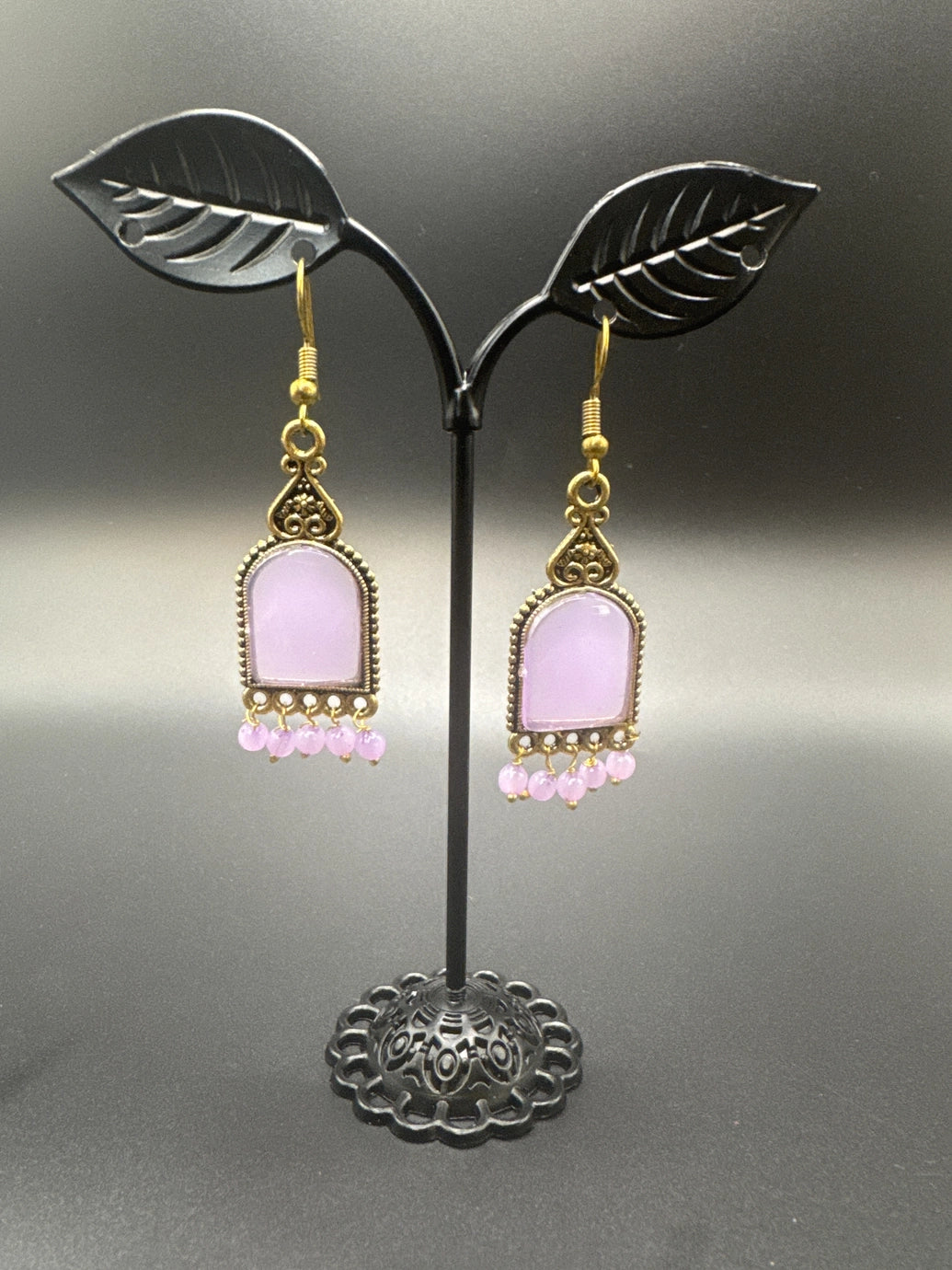 Antique Gold-Tone Arch Drop Earrings with Bead Fringe-Multiple Colours