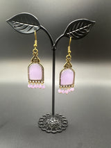 Antique Gold-Tone Arch Drop Earrings with Bead Fringe-Multiple Colours Jewelry JCS Fashions Lavendar 2.2 inch