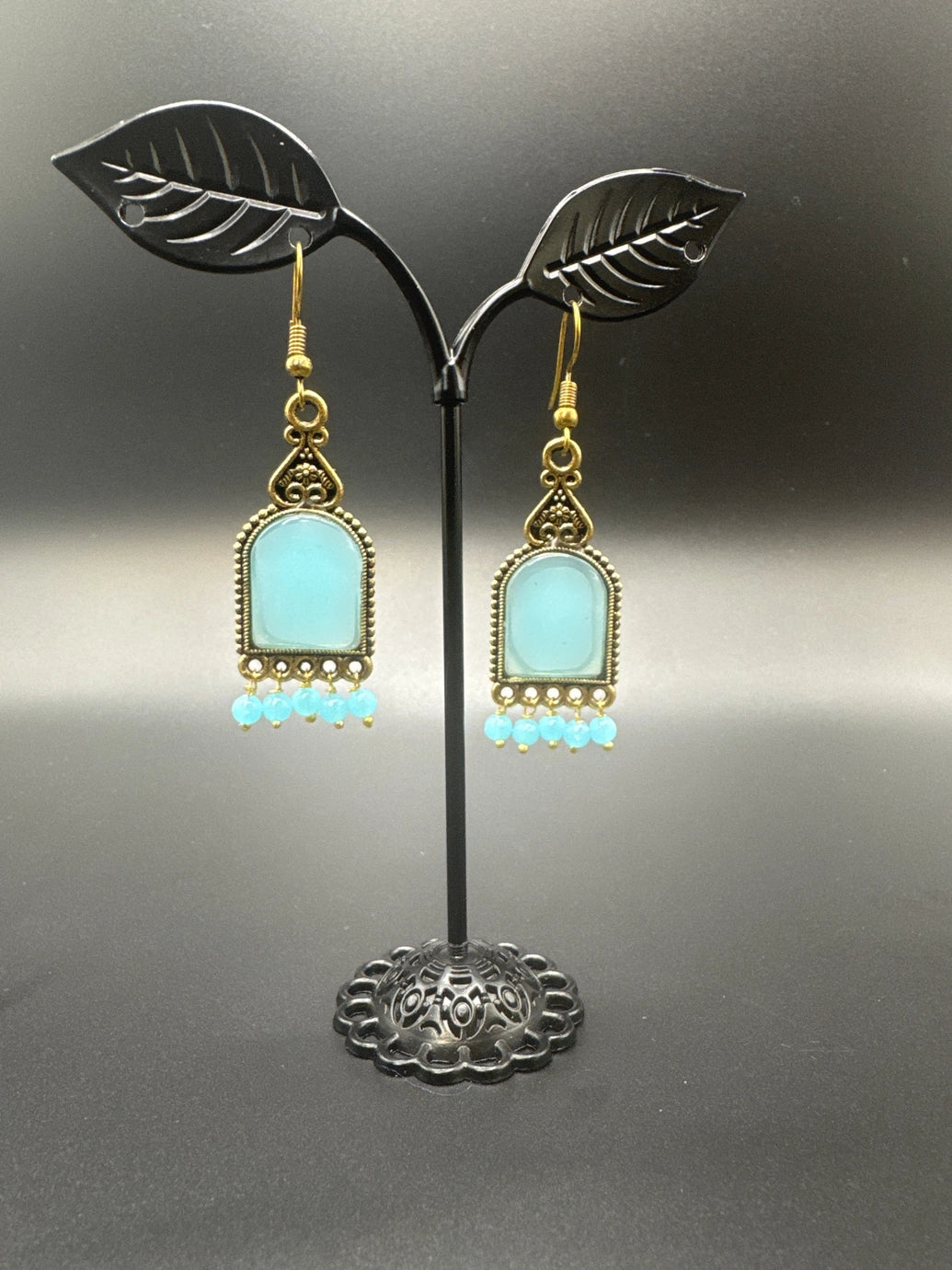 Antique Gold-Tone Arch Drop Earrings with Bead Fringe-Multiple Colours