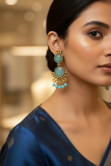 Yellow Gold-Tone Multicolor Beaded Ethnic Jhumka