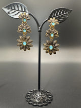 Antique Gold-Tone Floral Drop Earrings with Multi-Colored Stones Jewelry JCS Fashions Light Blue 1.5 inch