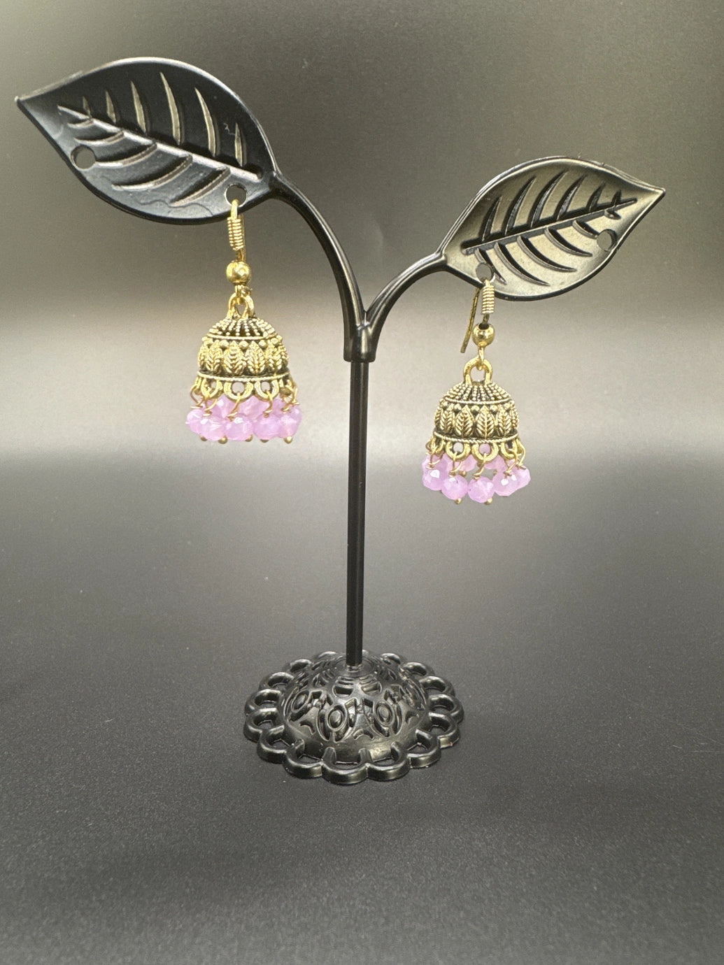 Gold-Tone Traditional Jhumka Earrings with Beaded Drops