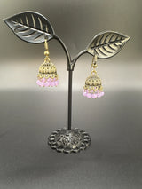 Gold-Tone Traditional Jhumka Earrings with Beaded Drops Jewelry JCS Fashions Light Purple 1 inch