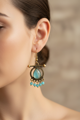 Sea blue Antique gold-tone drop earrings with stone