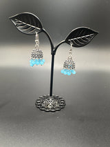 Oxidized Silver Jhumka Earrings with Beads - 1.2 inch Jewelry JCS Fashions Light blue 1.2 inch