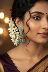 Red Antique Look Floral Jhumka Earrings - Gold-Tone