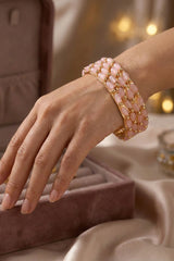 Red, Pista Green & Light Pink Gold-Plated Beaded Bangles for Women - Traditional Ethnic Wear - Light pink