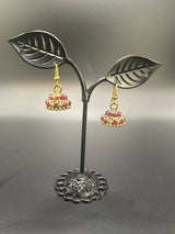 Gold-Tone Stone Studded Dome Jhumka Earrings - Multi Colours Jewelry JCS Fashions Maroon 1.00 inch