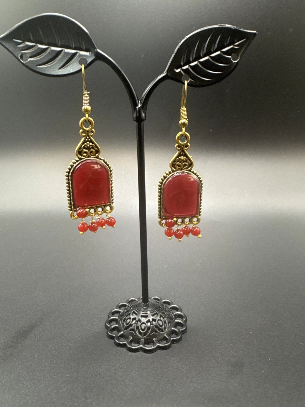 Antique Gold-Tone Arch Drop Earrings with Bead Fringe-Multiple Colours